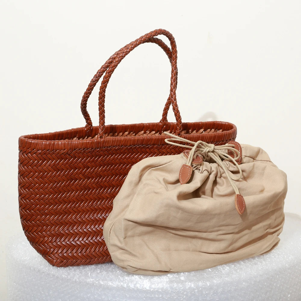 Genuine Leather Shoulder Bag Weaving Casual Shopping Bag
