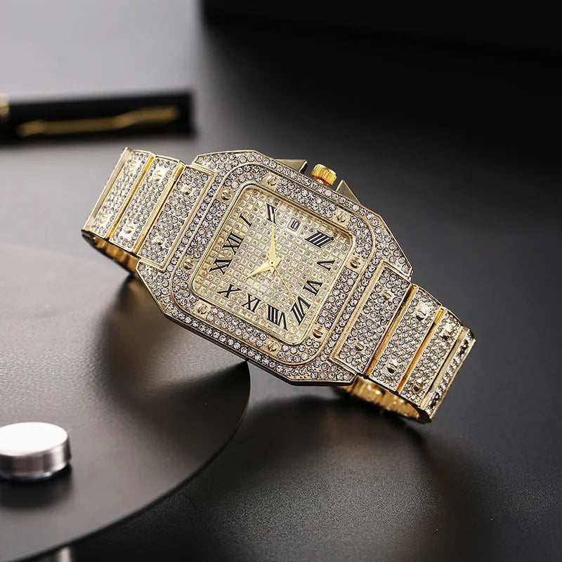Men's Fashion Elegant High-End Analog Zinc Alloy Watch With Rhinestones