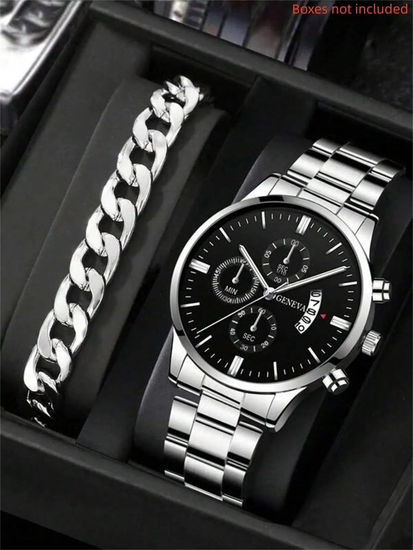 2pcs Luxury Men's Watch Stainless Steel