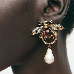 Vintage Bee Pearl Drop Earrings/Chain