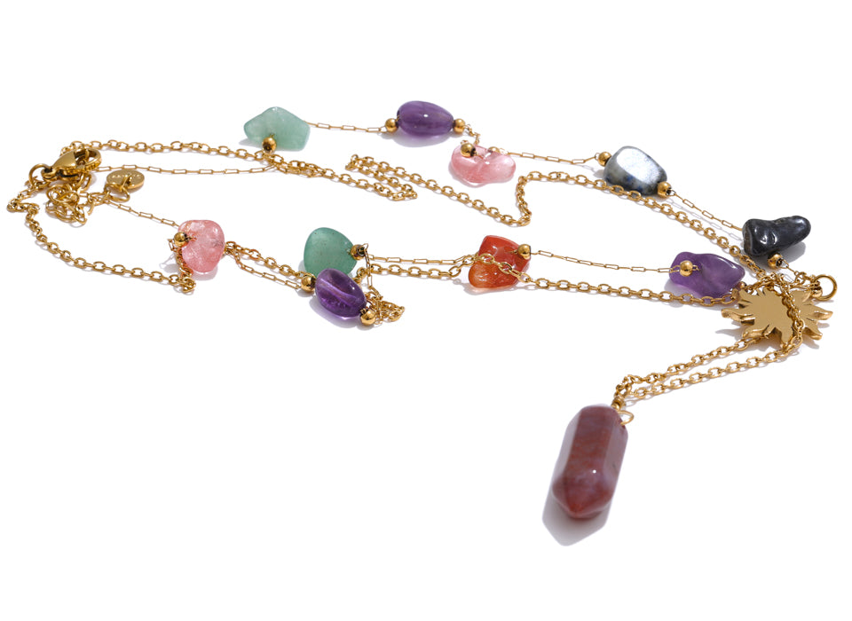 Double-Layer Sun Amethyst Drop Necklace
