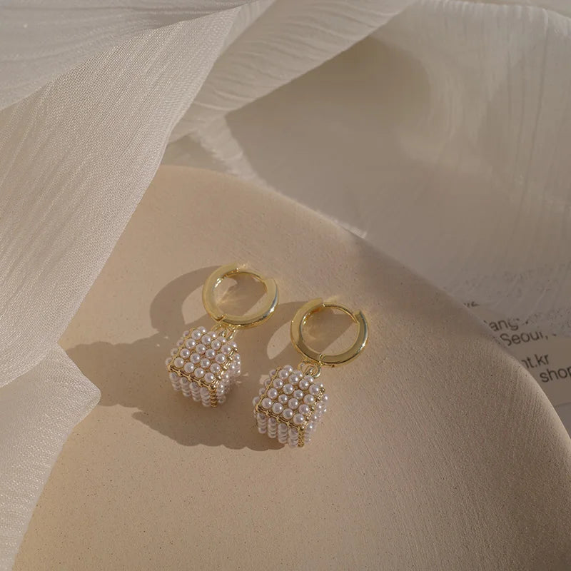 Pearl Square Pendant Earrings
