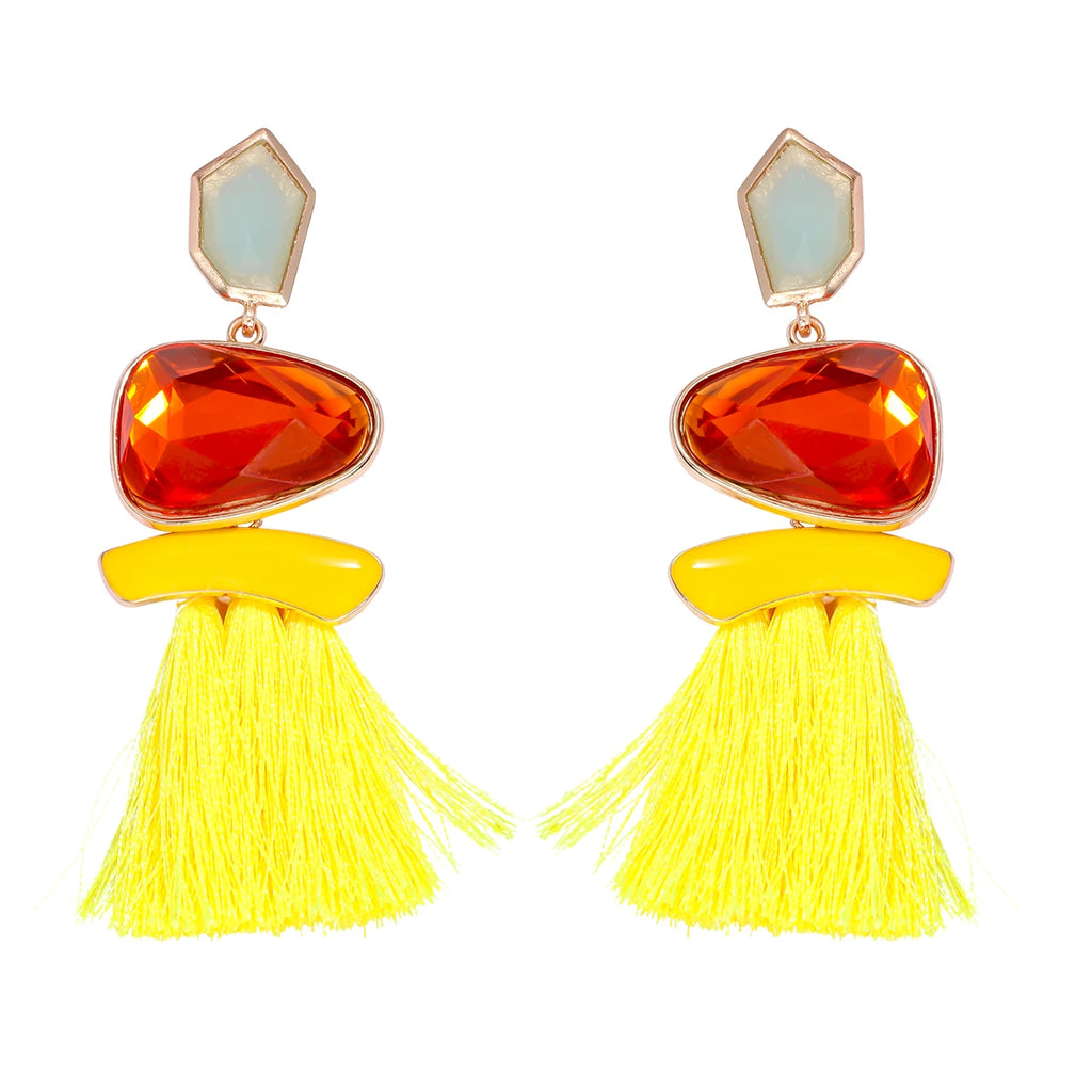 Colorblock Stone & Tassel Earrings
