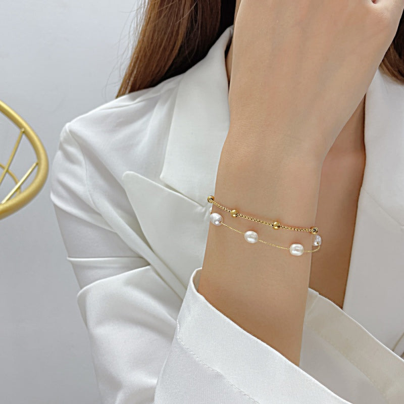 Double Layer Gold Pearl Bracelet