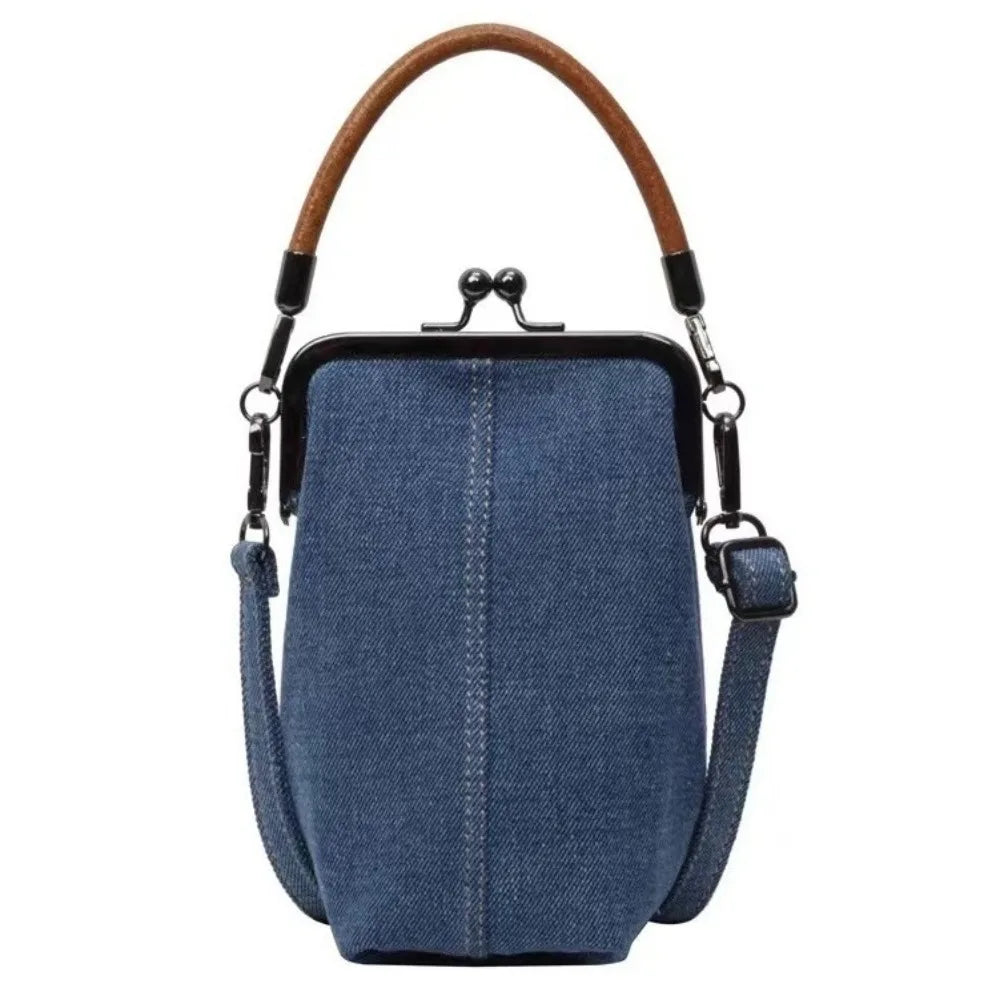 Vintage Style  Handbag Versatile Navy Blue.Fashionable Lady‘s Denim  Bag