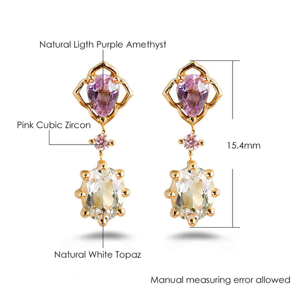 Natural Amethyst & Topaz Stud Earrings in Sterling Silver