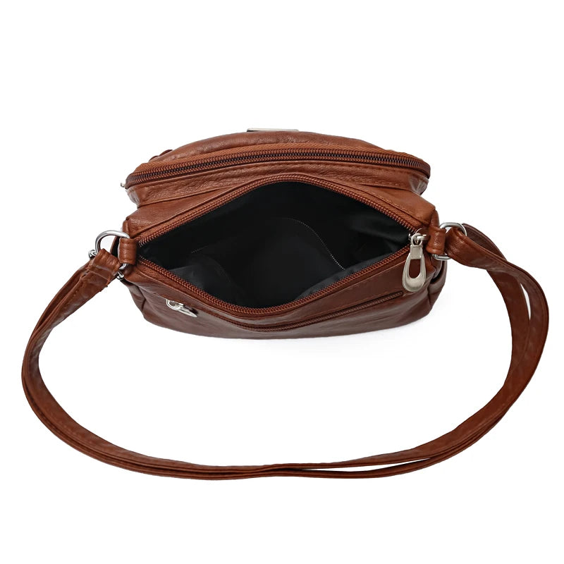 Fashion trend four-season soft leather multi-compartment crossbody handbag