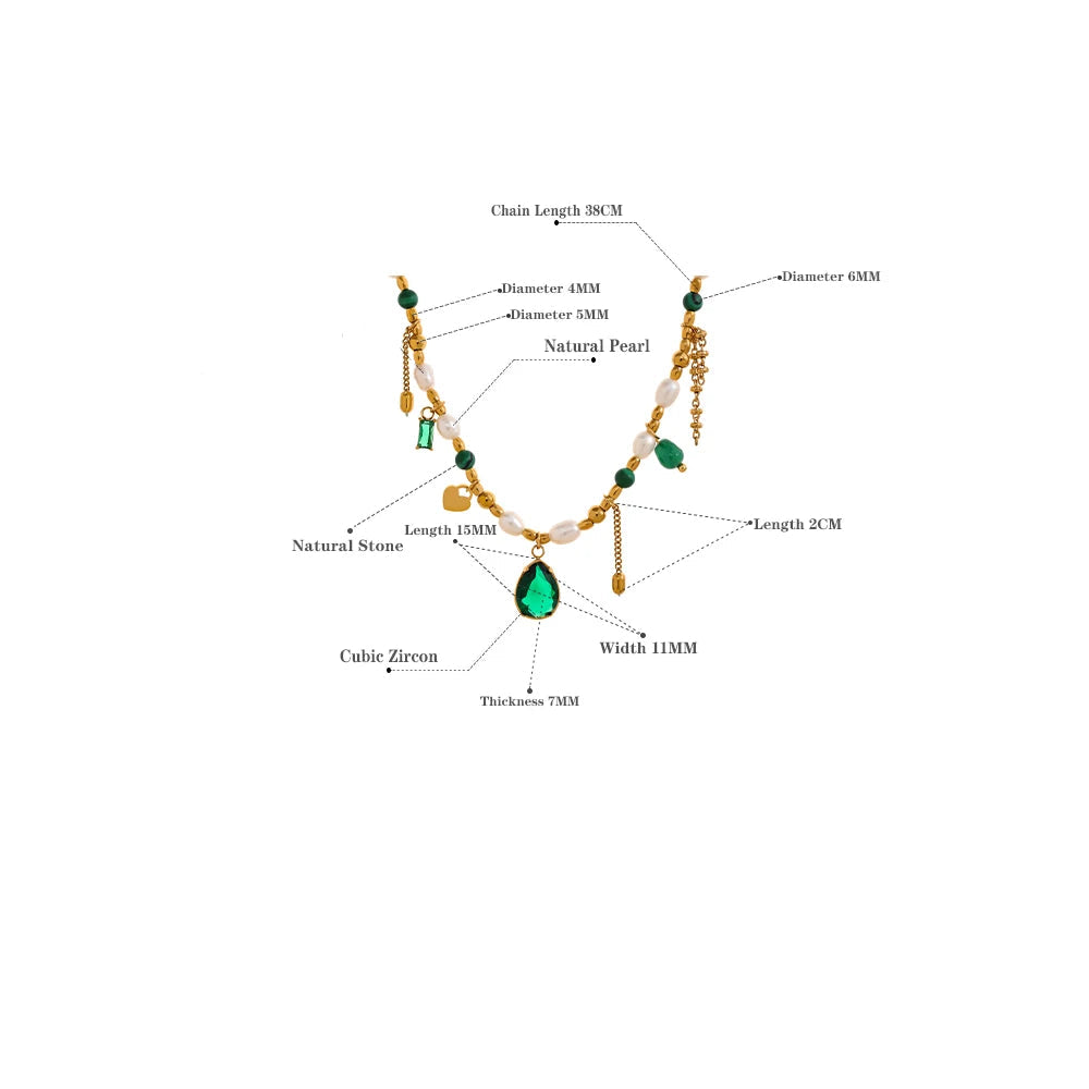 Green Zirconia & Pearl Pendant Necklace