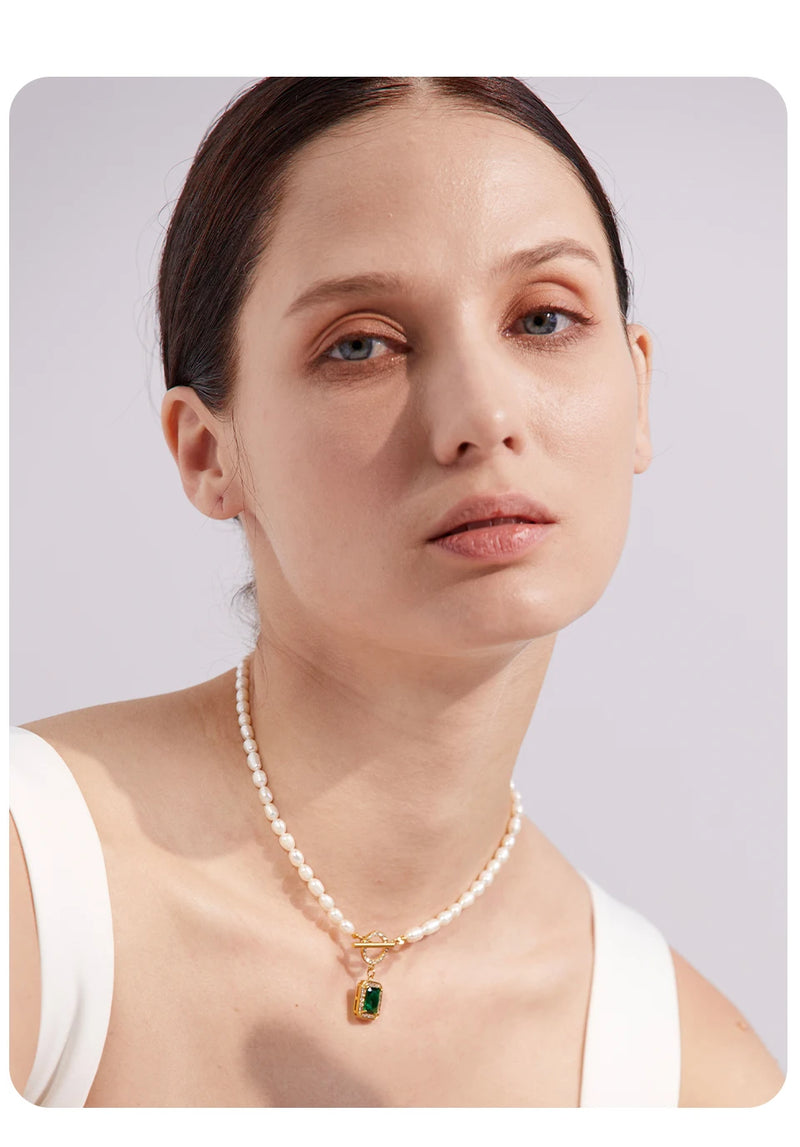 Pearl & Zirconia Pendant Necklace