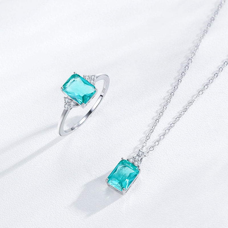 Blue-Green Zircon Silver Jewelry Set