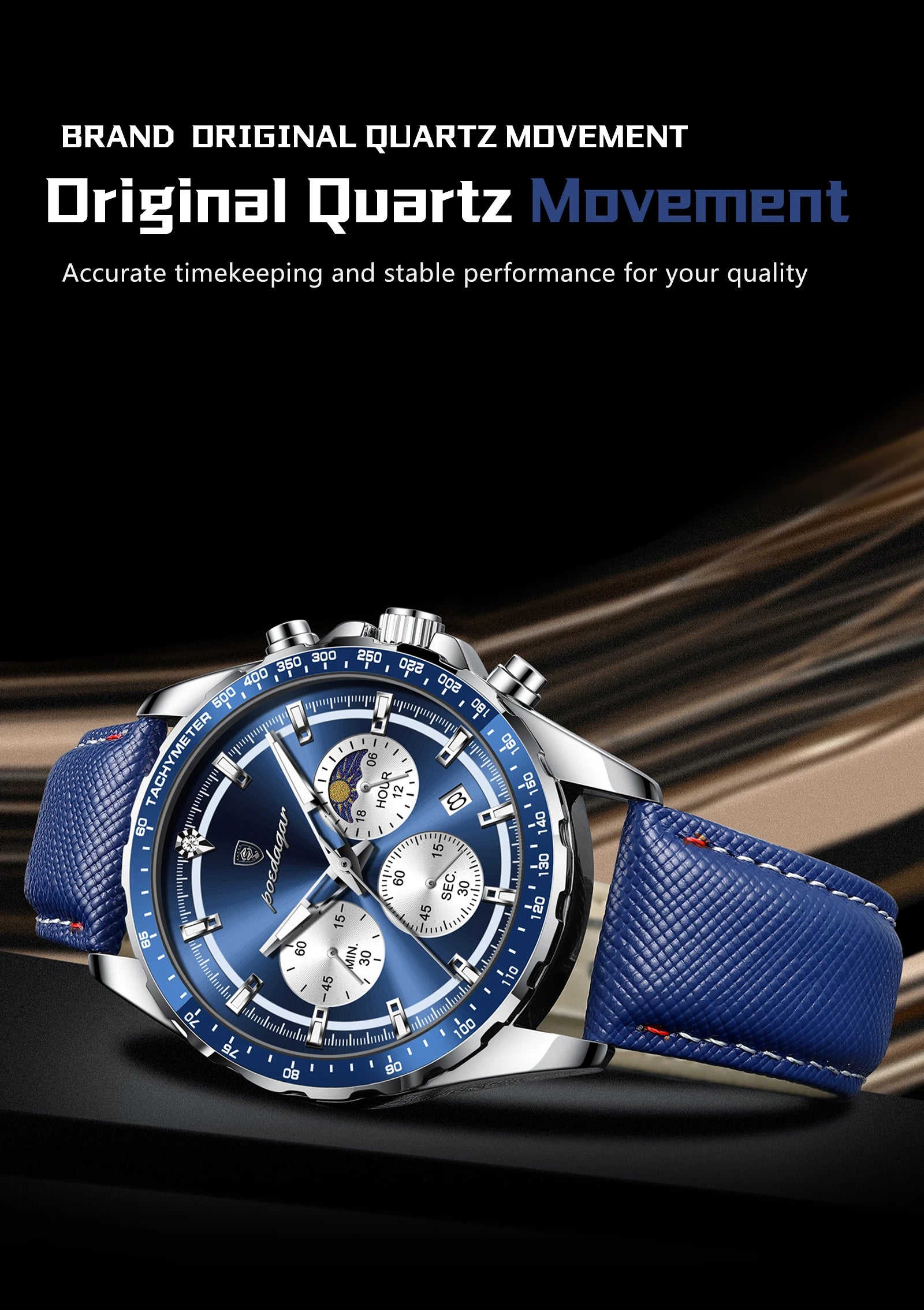 Luminous Waterproof Chronograph.Men's Leather Wristwatch