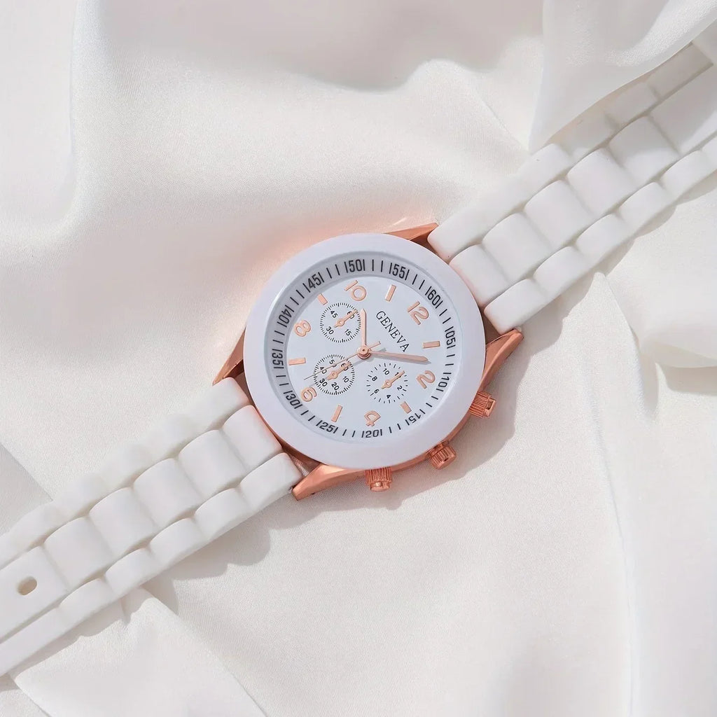 5PCS Set Luxury Watch Women Ring Necklace Earrings Rhinestone Fashion Wristwatch Female Casual Ladies Watches Bracelet Set Clock