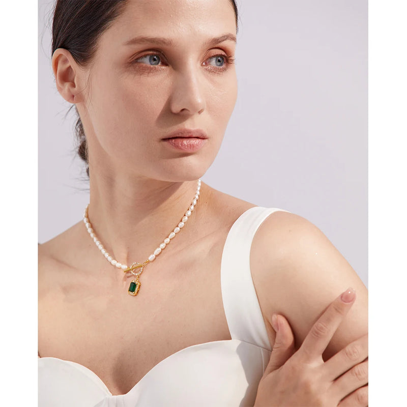 Pearl & Zirconia Pendant Necklace