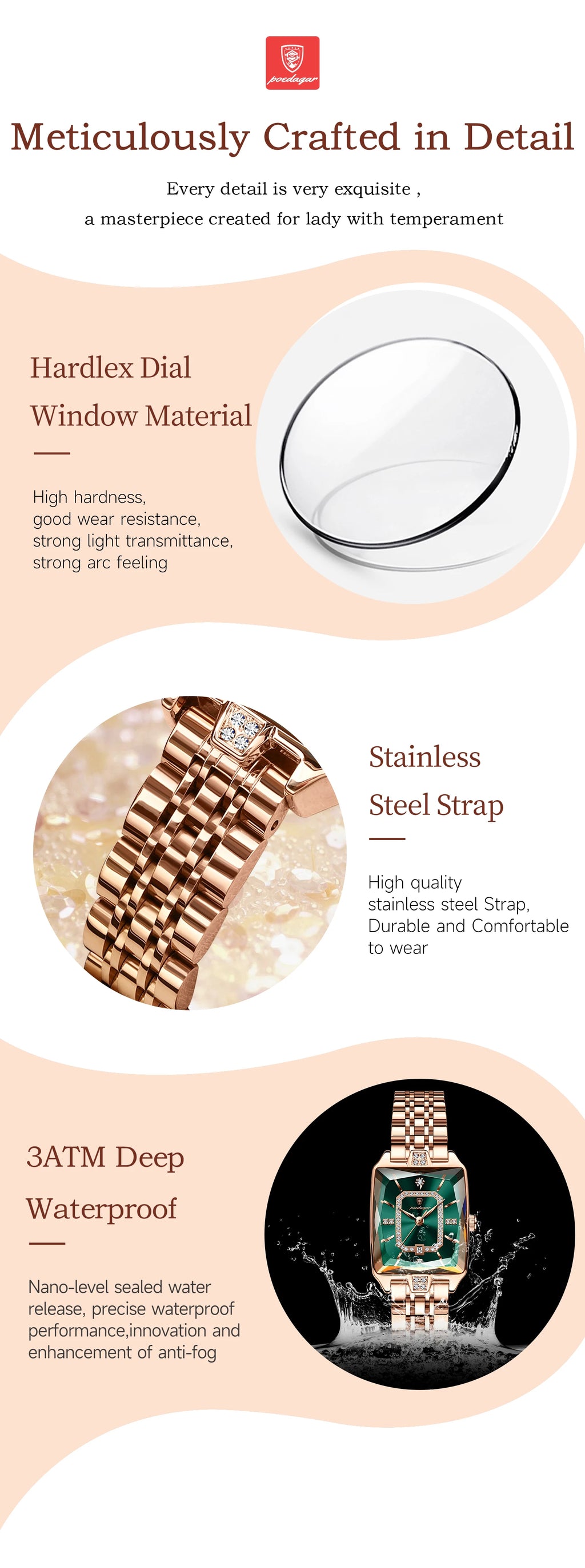 Luxury Ladies Wristwatch. Waterproof and Stainless Steel