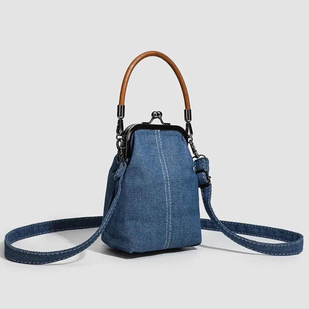 Vintage Style  Handbag Versatile Navy Blue.Fashionable Lady‘s Denim  Bag