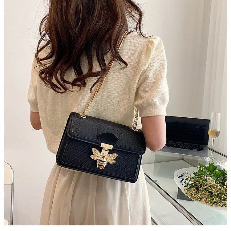 Luxury Crooobody Handbag. Bee Lock Tote Casual Flap . Crocodile Print  Handbag