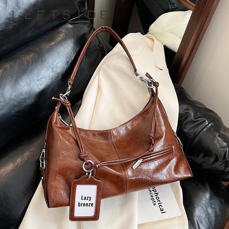 LEFTSIDE PU Leather Shoulder Bags for Women 2025 Luxury Designer Crossbody Bag Females Fashion Underarm Bags Handbags and Purses