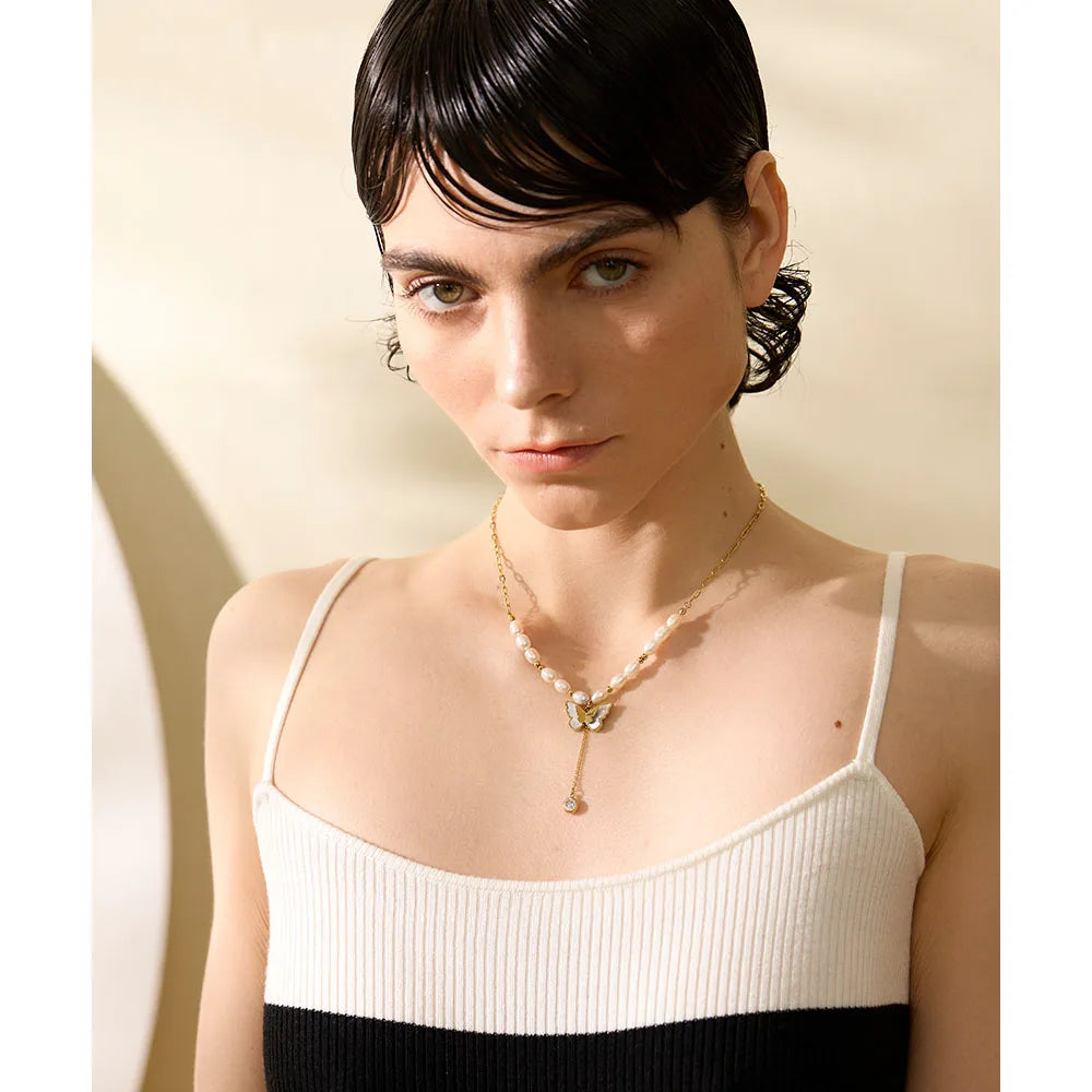 Freshwater Pearl Butterfly Pendant Necklace
