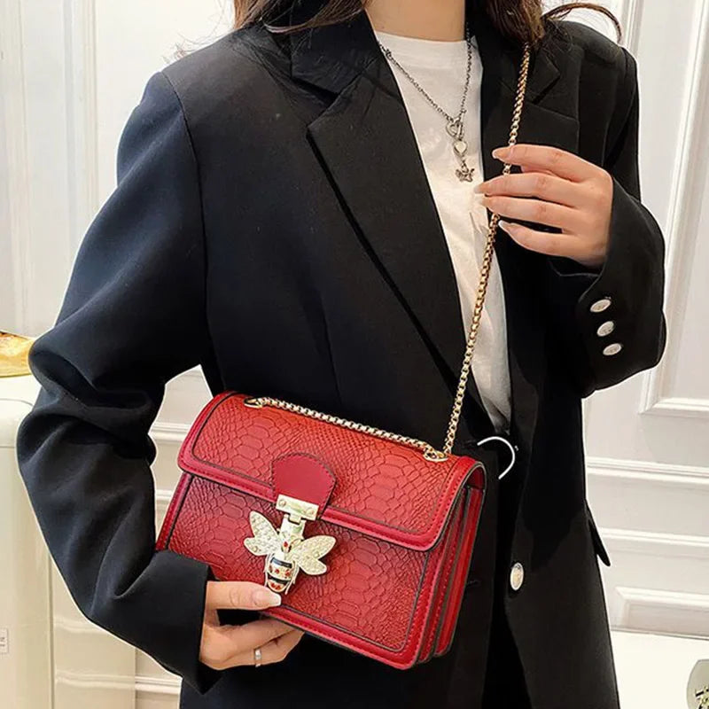 Luxury Crooobody Handbag. Bee Lock Tote Casual Flap . Crocodile Print  Handbag