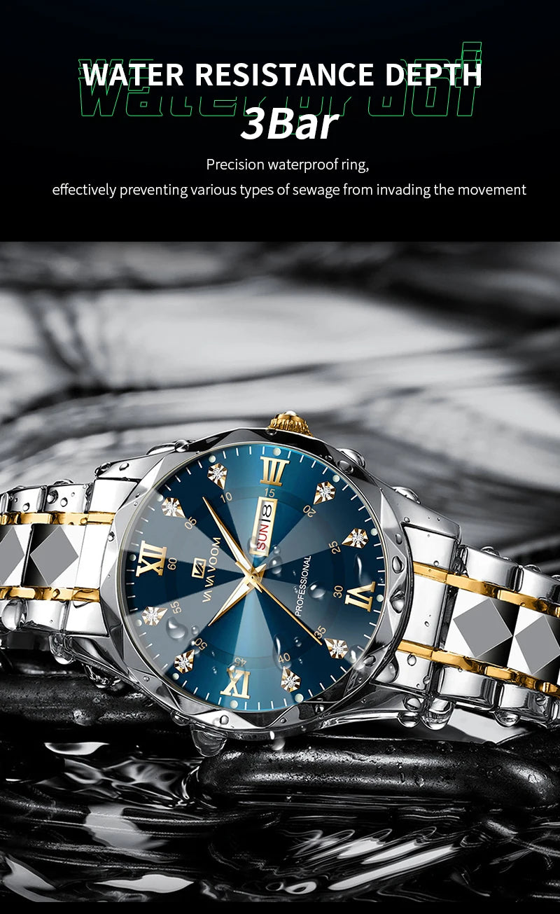 Men's  Watch Water Diamond Luxury Night Glow