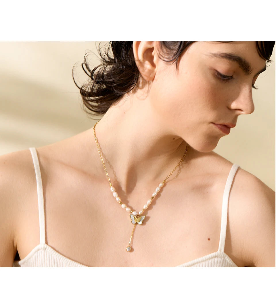 Freshwater Pearl Butterfly Pendant Necklace