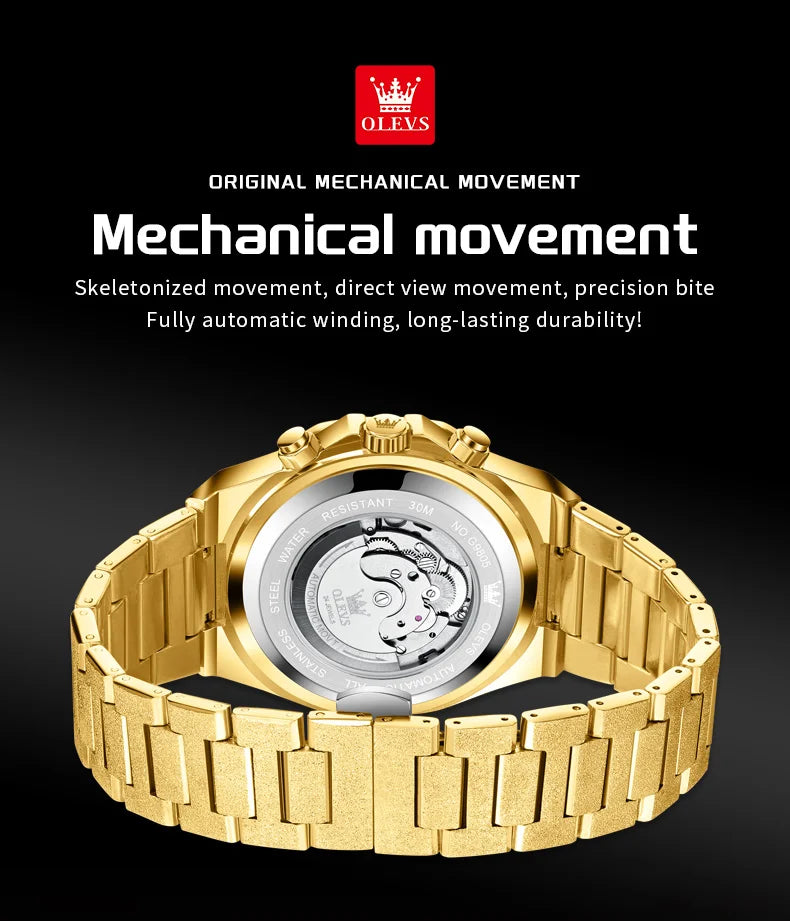 Gold Steel Men's Watch Top Brand Automatic Mechanical Luxury Waterproof