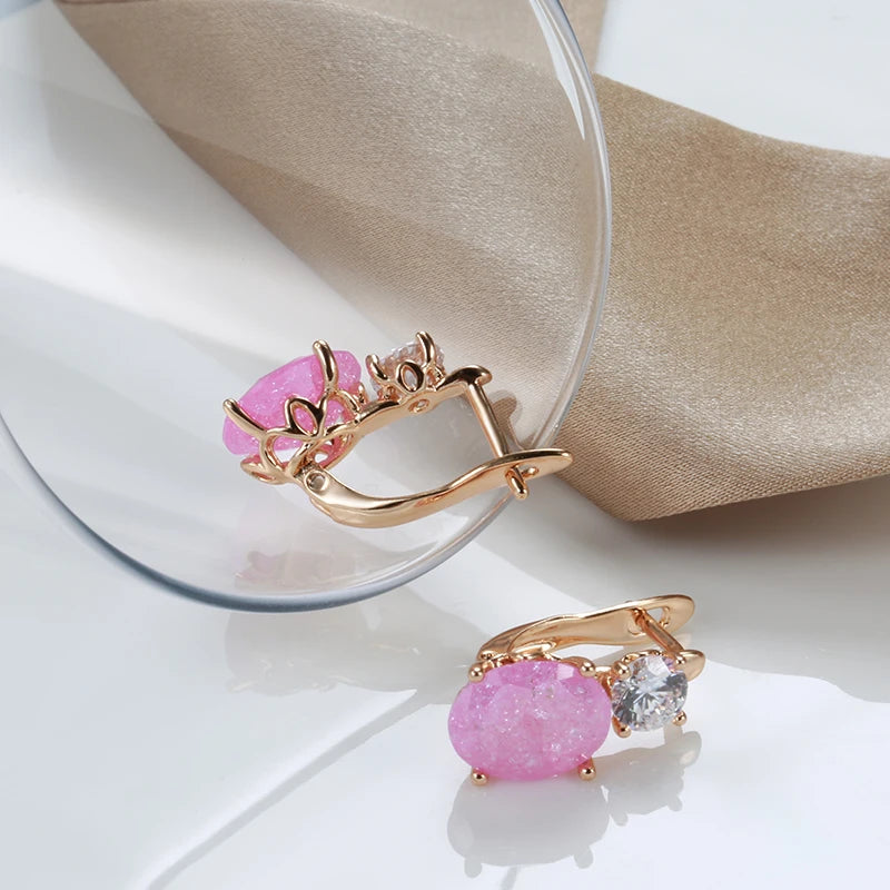 Pink Frosted Zircon Drop Earrings