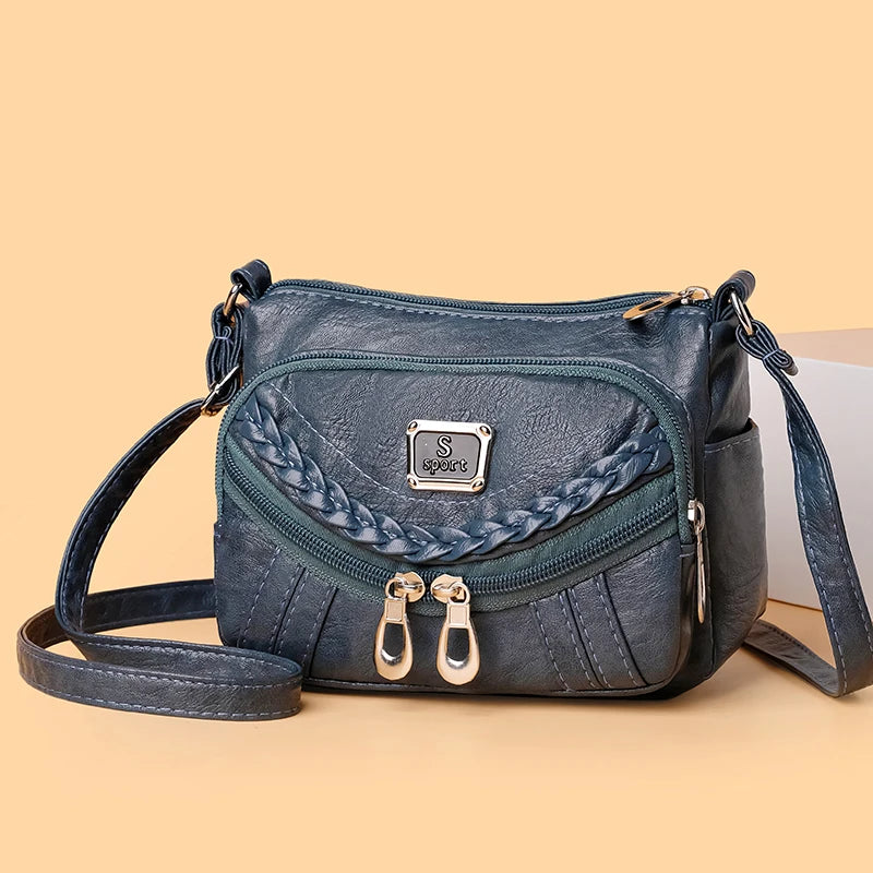 Fashion trend four-season soft leather multi-compartment crossbody handbag