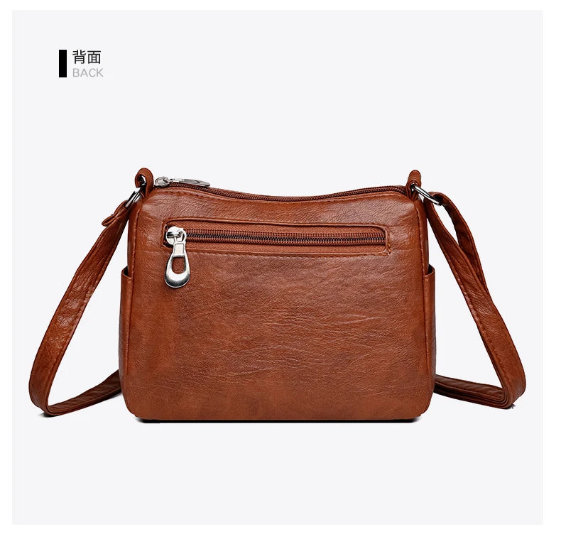 Fashion trend four-season soft leather multi-compartment crossbody handbag