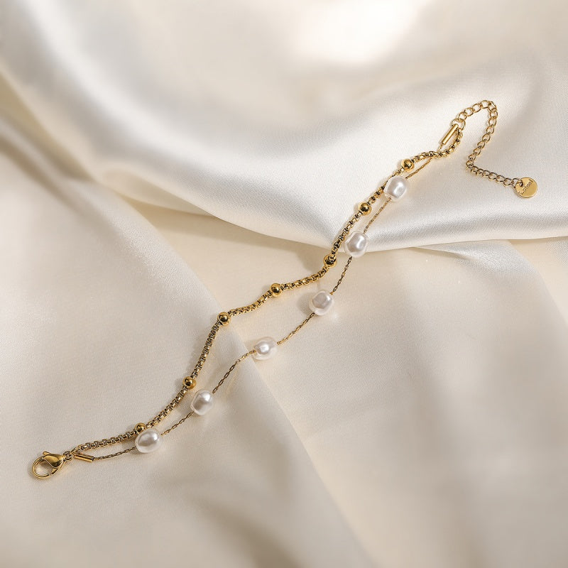 Double Layer Gold Pearl Bracelet