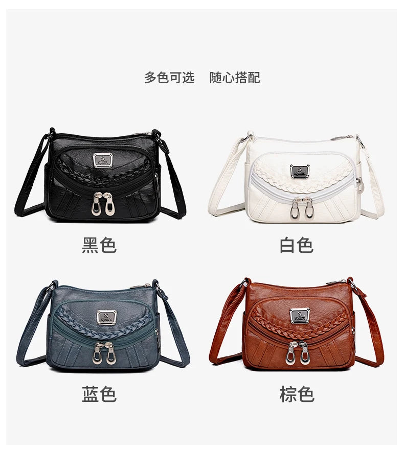 Fashion trend four-season soft leather multi-compartment crossbody handbag