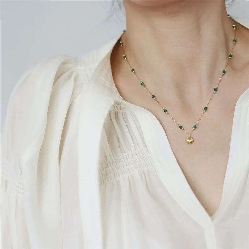 Green Bead & Shell Necklace