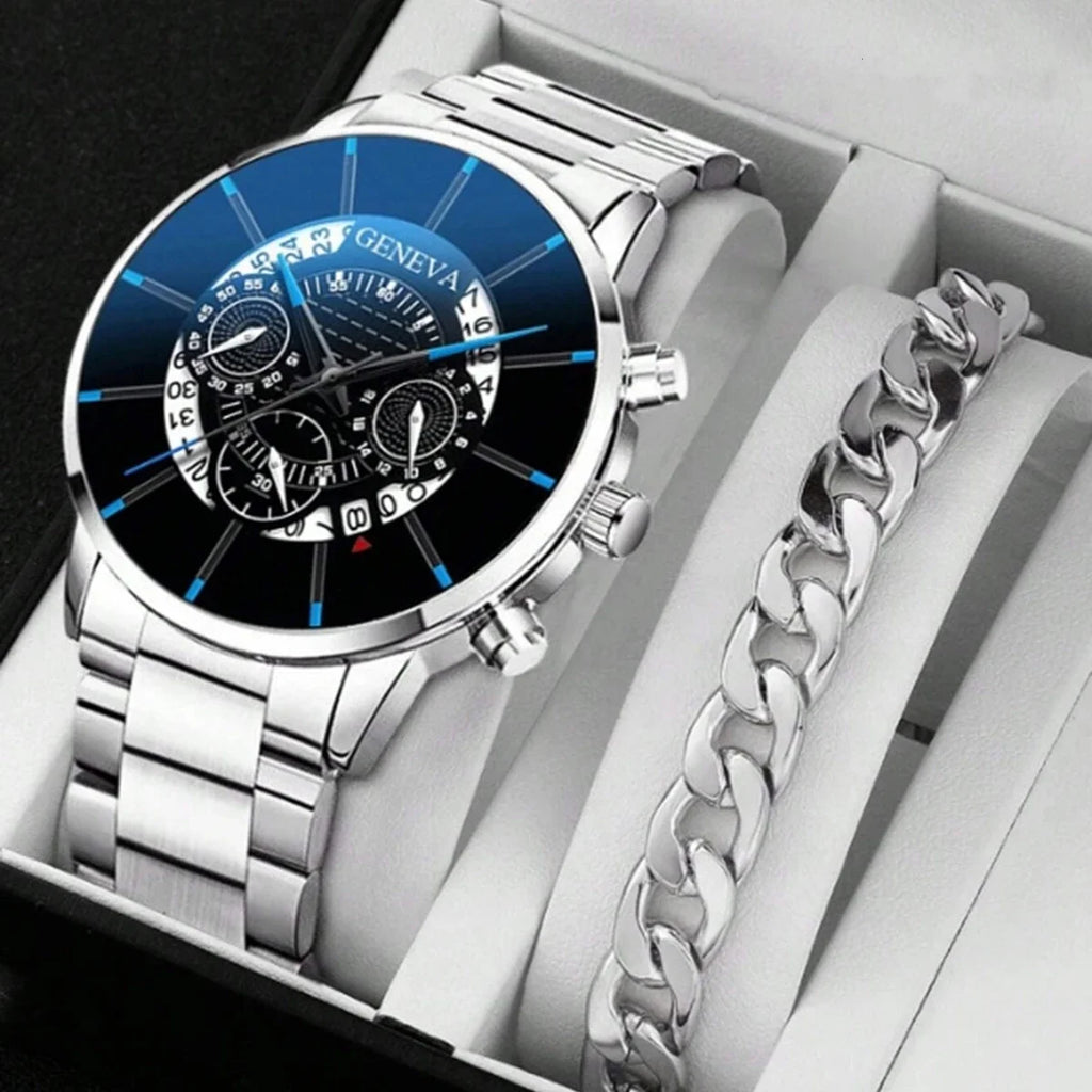 2pcs Luxury Men's Watch Stainless Steel