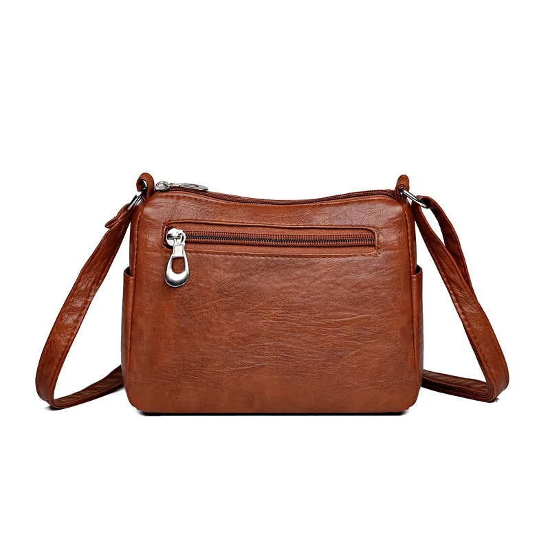 Fashion trend four-season soft leather multi-compartment crossbody handbag