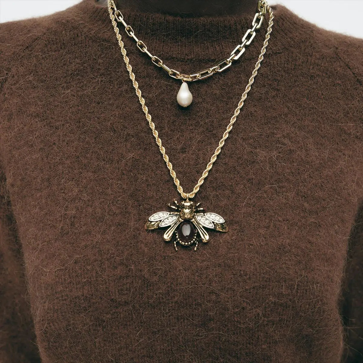 Vintage Bee Pearl Drop Earrings/Chain
