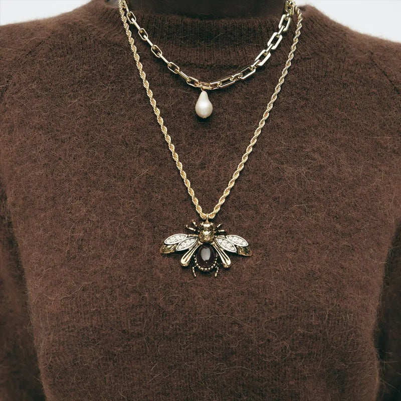 Vintage Bee Pearl Drop Earrings/Chain