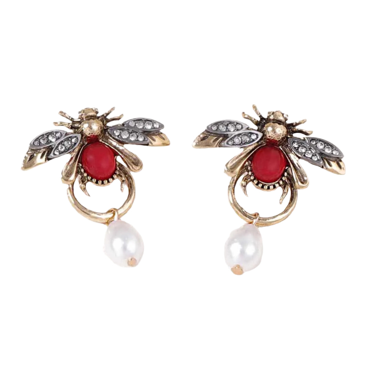 Vintage Bee Pearl Drop Earrings/Chain