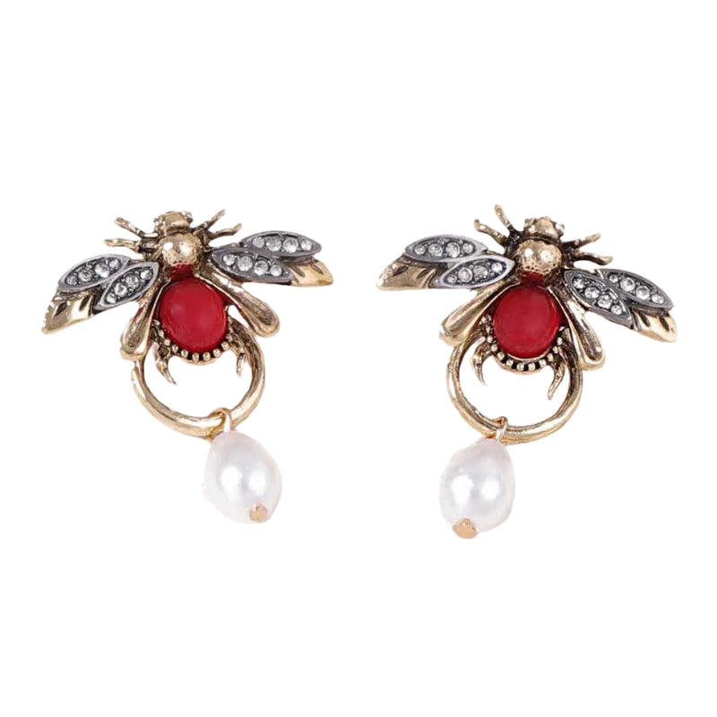 Vintage Bee Pearl Drop Earrings/Chain