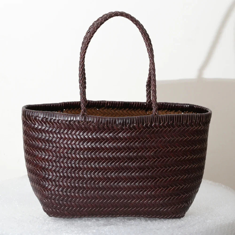 Genuine Leather Shoulder Bag Weaving Casual Shopping Bag