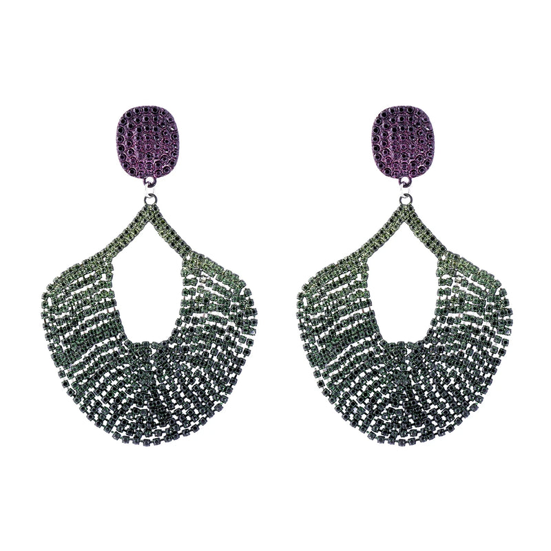 Vintage Crystal Fan Tassel Earrings