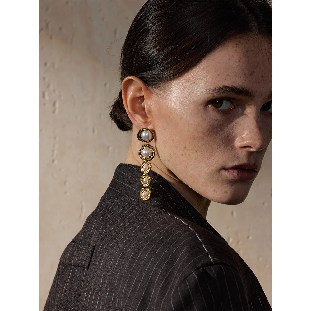 Long Drop Pearl Earrings