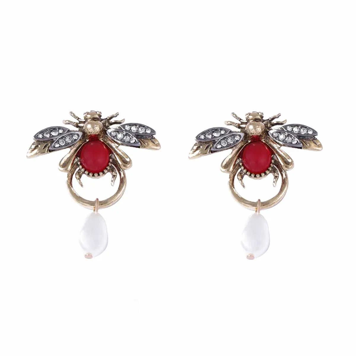 Vintage Bee Pearl Drop Earrings/Chain