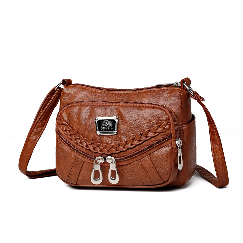 Fashion trend four-season soft leather multi-compartment crossbody handbag