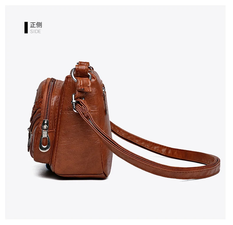 Fashion trend four-season soft leather multi-compartment crossbody handbag