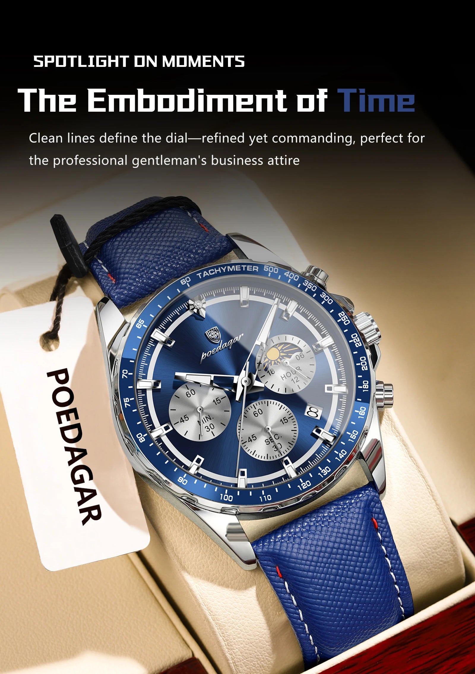 Luminous Waterproof Chronograph.Men's Leather Wristwatch
