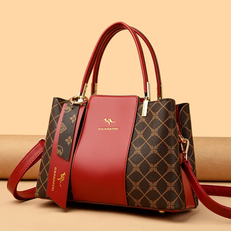Luxury Handbag Fashion Print Large Capacity Soft Leather
