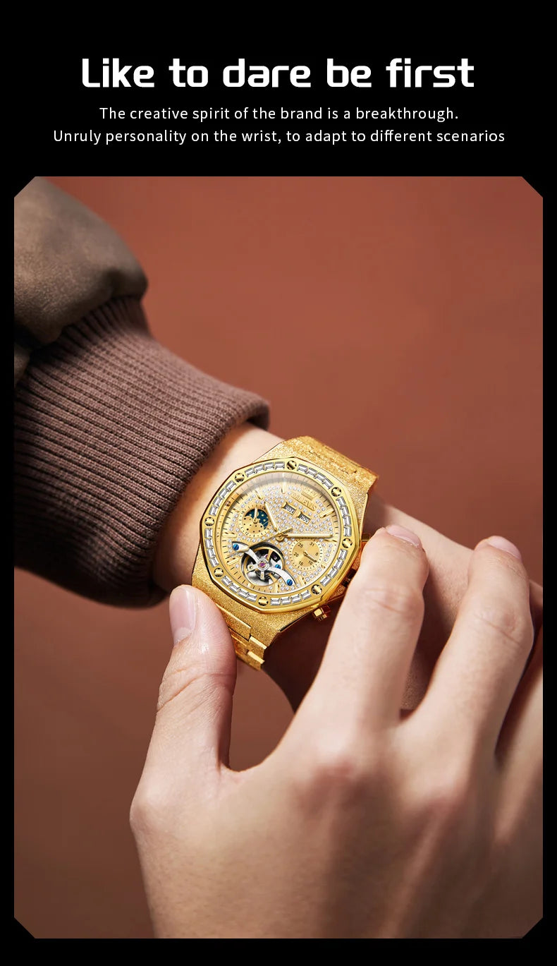 Gold Steel Men's Watch Top Brand Automatic Mechanical Luxury Waterproof