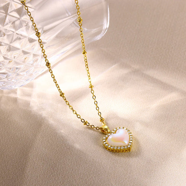 Gold Heart Necklace with Zircon Pendant