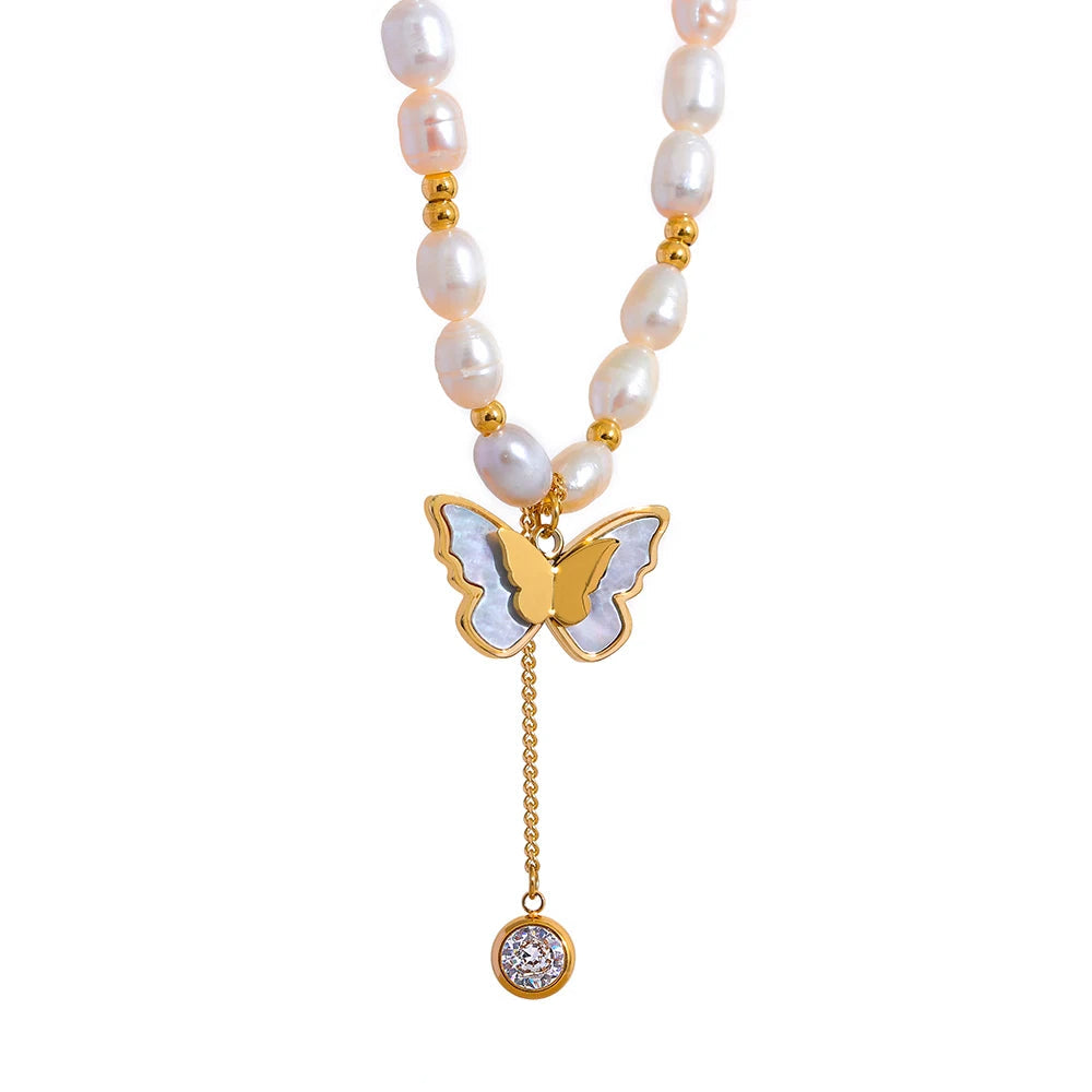 Freshwater Pearl Butterfly Pendant Necklace
