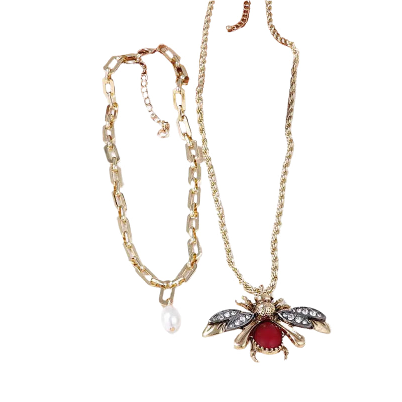Vintage Bee Pearl Drop Earrings/Chain